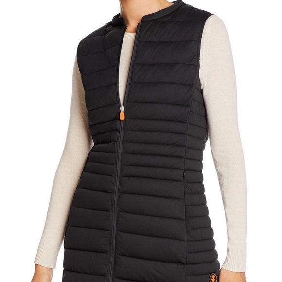 Save The Duck Women's Black Long Line Puffer Vest Size 5 - Picture 1 of 8